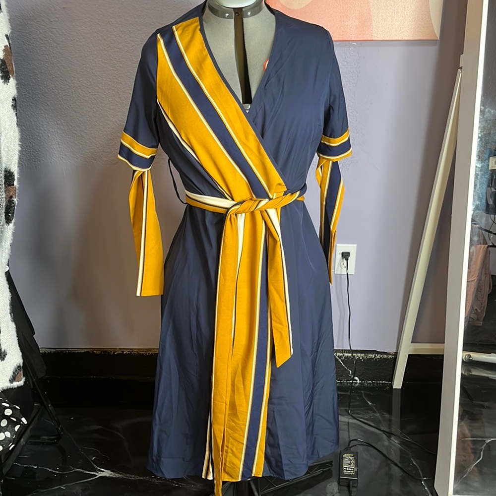 Navy blue and Mustard yellow dress